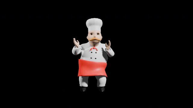 3d render chef dancing chicken dance. prores 4444