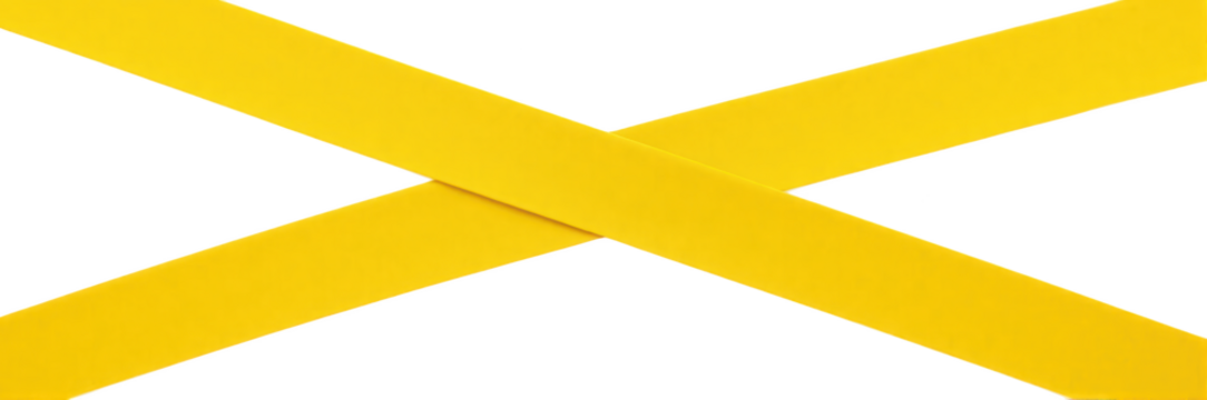 Yellow ribbon crossed X shape, symbolizing support and awareness. bright color stands out against transparency background, creating striking