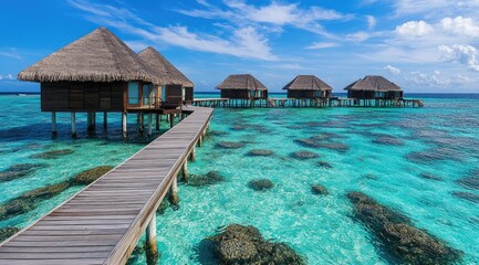 Tropical overwater bungalows on a pier