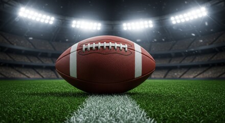 American Football Ball In Arena Night View 
