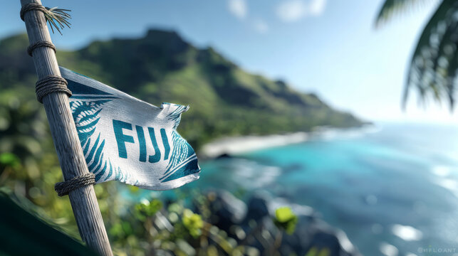 Fiji flag waves proudly against the stunning backdrop of the islands on Independence Day