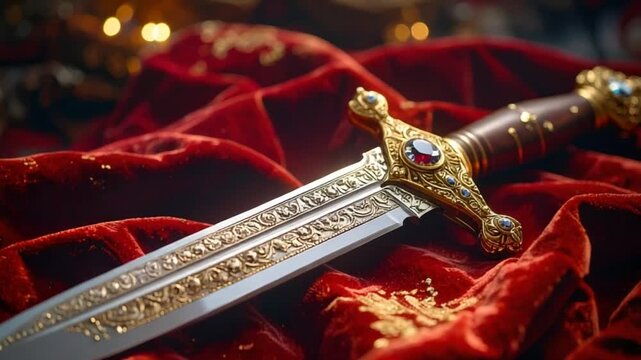 Ornate dagger on crimson velvet