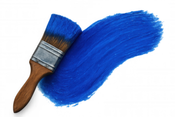 Wooden paintbrush sweeping vibrant blue stroke across transparent surface, highlighting artistic color exploration