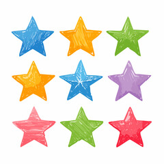 Obraz premium Various crayon drawn asterisks and star shapes. Colorful brush drawn asterisks, vector funky geometric figures.