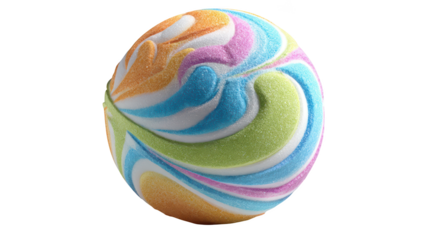 Vibrant, swirling sphere of pastel colors.  A marbled, three-dimensional sphere with swirly patterns of pastel orange, peach, light green, blue, and pink.  A light coating of sugar-like texture