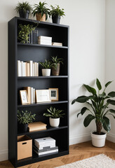 Fototapeta premium Office bookcase with plants and folders over wall