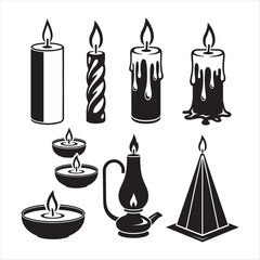 "Stylized Candle and Lantern Silhouettes Collection"