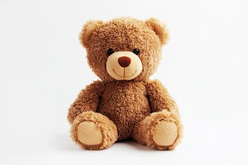 Cute brown teddy bear plush toy on a white background