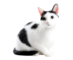 Captivating Black and White Cat Portrait isolated on a transparent background