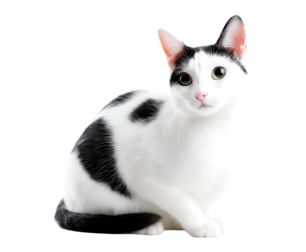 Captivating Black and White Cat Portrait isolated on a transparent background