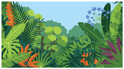 Tropical botanical landscape, palm tree,monstera, plant floral seamless background. Exotic green jungle wallpaper. © bow