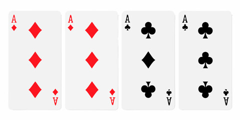 Aces of Diamonds and Clubs Playing Cards Isolated on White Background