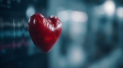 Fototapeta na wymiar Red glowing heart on a medical monitor symbolizing love and health