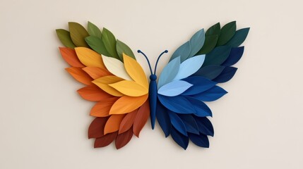 Naklejka premium Quilling Butterfly Concept. Colorful butterfly art made from leaves and vibrant materials.