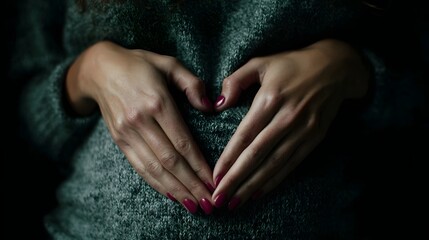 Hands forming a heart around an expectant mother s baby bump a moment of parental love