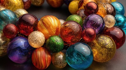 Obraz premium Festive wreath made entirely of colorful glass baubles, artistic holiday decor.