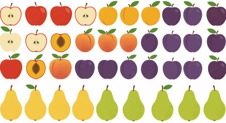 Fototapeta premium Vibrant Graphic Illustration of Fresh Fruits A Diverse Grid Featuring Apples, Peaches, Plums, and Pears.