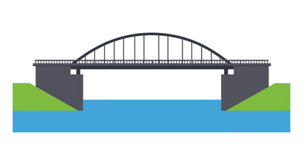 A gray arch bridge Illustration over water with green land 