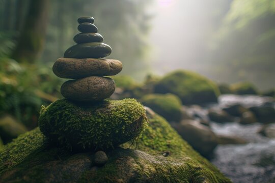 Stones stacked rock spirituality tranquility. - Powered by Adobe