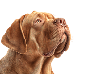 Captivating Canine Gaze: Detailed Close-up of a Noble Brown Dog isolated on a transparent background