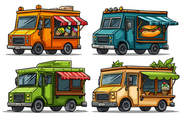 Colorful Food Trucks Collection: Ice Cream, Hot Dogs, and More