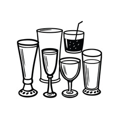 Classic Cocktail Glassware Collection Vector Illustration