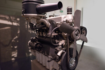 vintage industrial engine, Old Industrial machine, heavy industry, vintage factory equipment, Mechanical motor system, analog precision and raw mechanical power, history nostalgia, Frankfurt, Germany