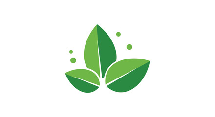 A green leaf logo with three leaves and water droplets around it