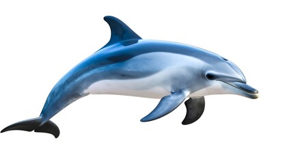 Fototapeta premium A leaping dolphin, showcasing vibrant blue and gray hues against a simple white background.