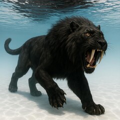 Obraz premium Sabertooth lion tiger catlike in water