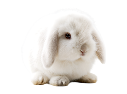 Adorable White Holland Lop Bunny isolated on a transparent background