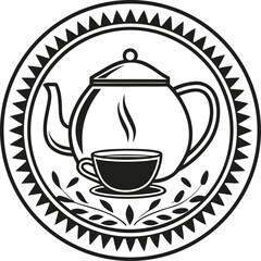 Vintage Tea Pot and Cup Emblem, Perfect for Tea Shop Branding.