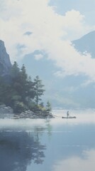 Obraz premium A guys fishing in lake landscape outdoors vehicle.