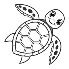 Cute Cartoon Turtle Outline Drawing for Kids Coloring Book Page