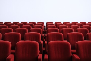 Naklejka premium Rows of Empty Red Seats in a Theater Auditorium with Copy Space for Presentations