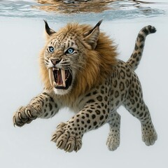 Obraz premium Sabertooth lion tiger catlike in water