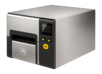 Fototapeta premium RFID-enabled label printer with an integrated encoding unit and metal housing for a logistics tracking system