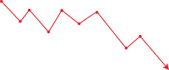 Red downward arrow chart symbol showing decline, loss, drop, and decrease. Ideal for financial reports, stock market analysis, and business presentations. Clean vector with modern design.