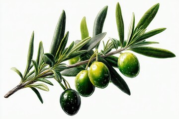 Elegant Olive Branch with Green Olives and Leaves Isolated on White Background for Design
