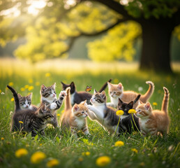 Des chatons jouant dans la nature