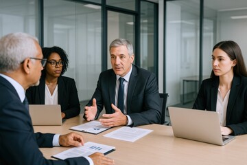 Diverse Business Team Collaboration in Modern Office Meeting, Discussing Strategy and Analyzing Financial Data