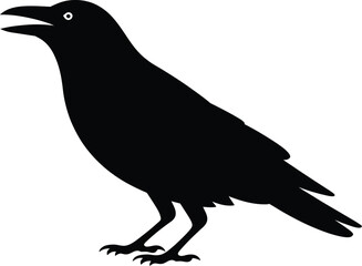 Fototapeta premium Black bird with open beak and white eye silhouette
