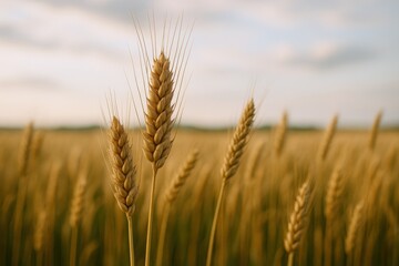 Fototapeta premium Golden Wheat Field at Sunset: Agriculture, Harvest, and Sustainable Farming Concepts