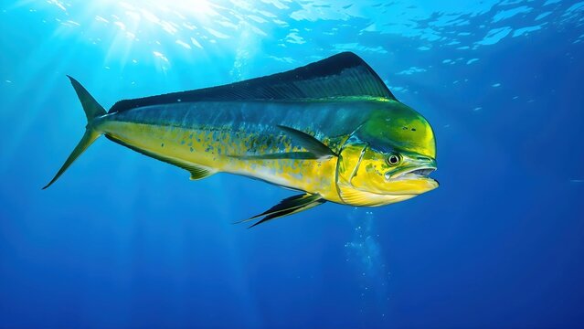 Magnifique poisson dorade coryphene nageant dans les eaux bleues