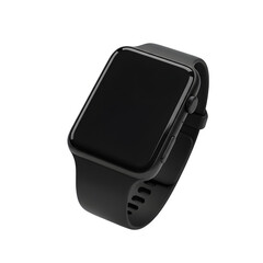 A sleek, minimalist black smartwatch mockup. Perfect for showcasing modern technology, smart devices, and design concepts isolated on white or transparent background. PNG format.
