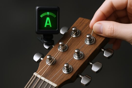 Tuning an Acoustic Guitar with Digital Tuner for Accurate Musical Performance
