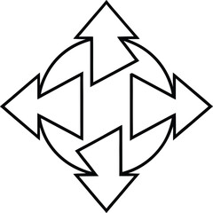 Four directional arrows arranged in a circular pattern, symbolizing movement, direction, and cyclical processes, isolated on transparent background