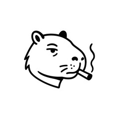 Vector illustration depicting a capybara smoking a cigarette with a relaxed expression. Simple black and white design capturing a unique, quirky moment with an animal character.