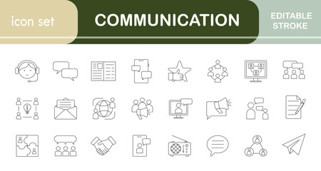 Set of linear icons communication. Outline, editable