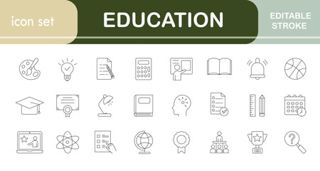 Set of linear icons education. Outline, editable